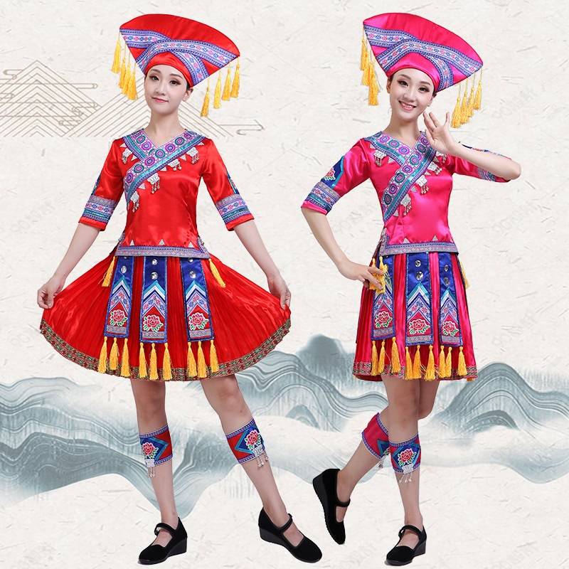 Guangxi Zhuang Costume March 3 Performance Clothing Dai Zhuang Yi Zhuang Yao Yao Men's Women and Women Ethnic Minority Dance Series