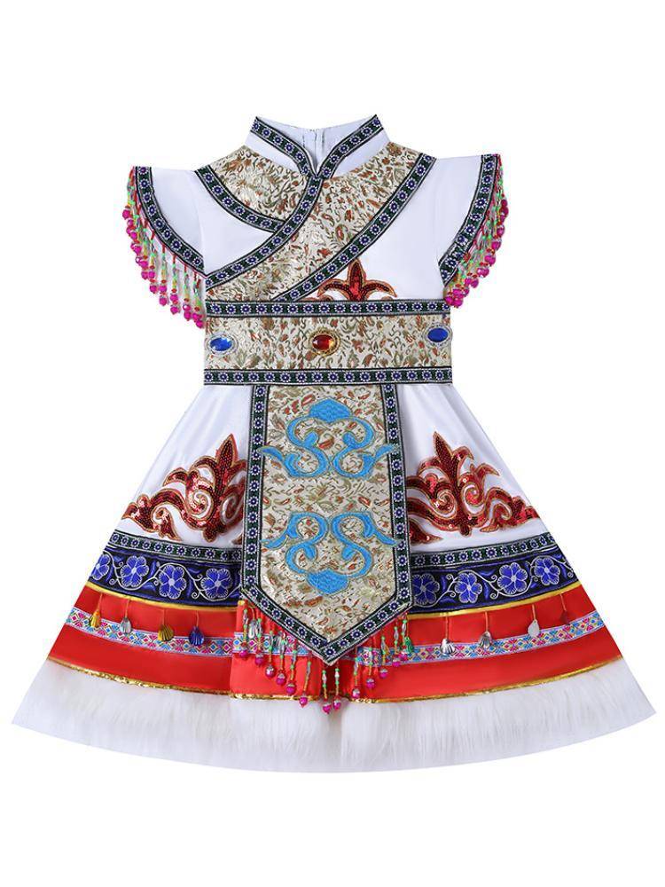 Children's Tibetan Performance Dress Dress Performance Server Mongolian Water Sleeve Dance Six One Girls Minority Costume Women