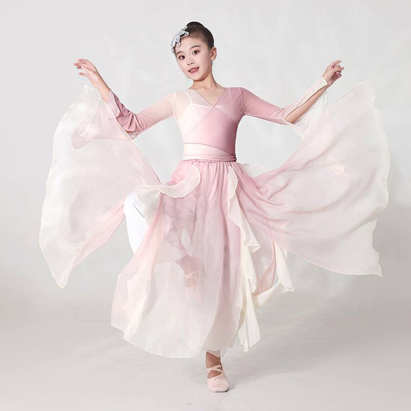Children's classical dance clothing elegant practice suit Gravity gauze Chinese dance fan dance nation dance body rhyme performance service