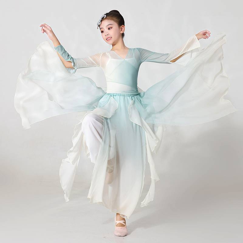 Children's classical dance clothing elegant practice suit Gravity gauze Chinese dance fan dance nation dance body rhyme performance service