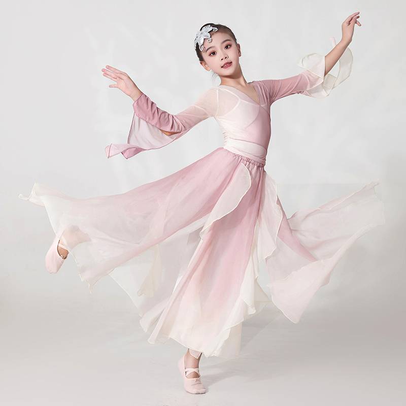 Children's classical dance clothing elegant practice suit Gravity gauze Chinese dance fan dance nation dance body rhyme performance service