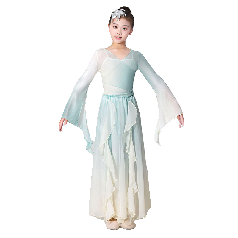 Children's classical dance clothing elegant practice suit Gravity gauze Chinese dance fan dance nation dance body rhyme performance service