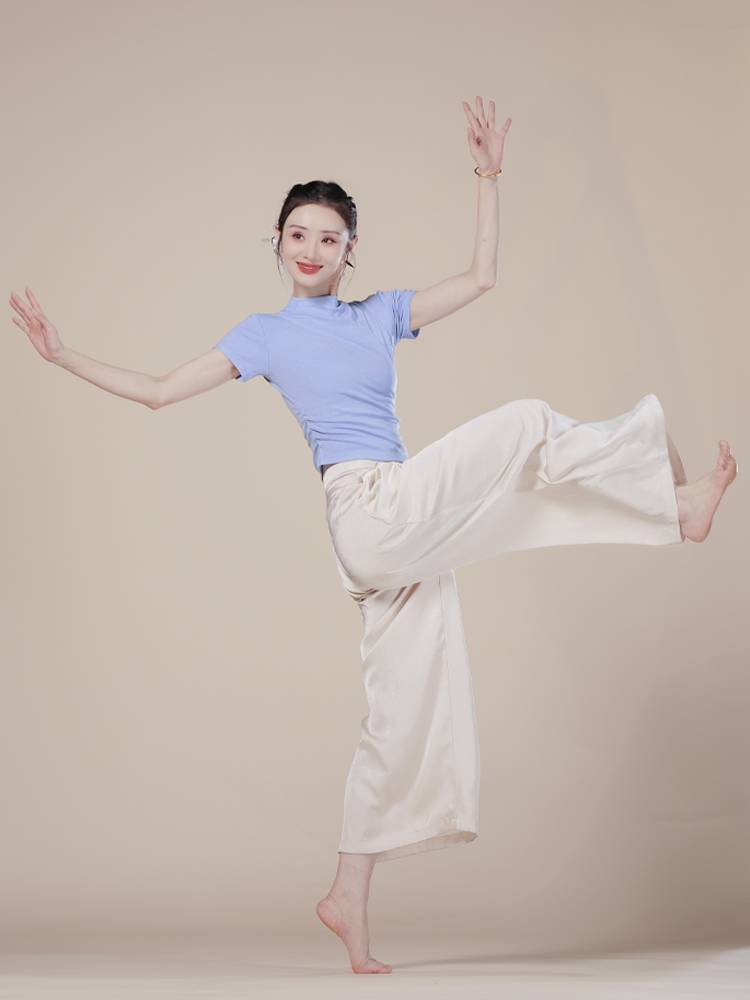 Shimizu Douhua Dancefang Mask T -shirt Short -sleeved Top Human Cotton Anturtical Spinning Dance Training Services Yoga Short Sleeve