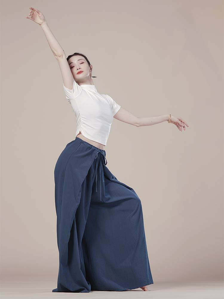 Shimizu Douhua Dancefang Mask T -shirt Short -sleeved Top Human Cotton Anturtical Spinning Dance Training Services Yoga Short Sleeve