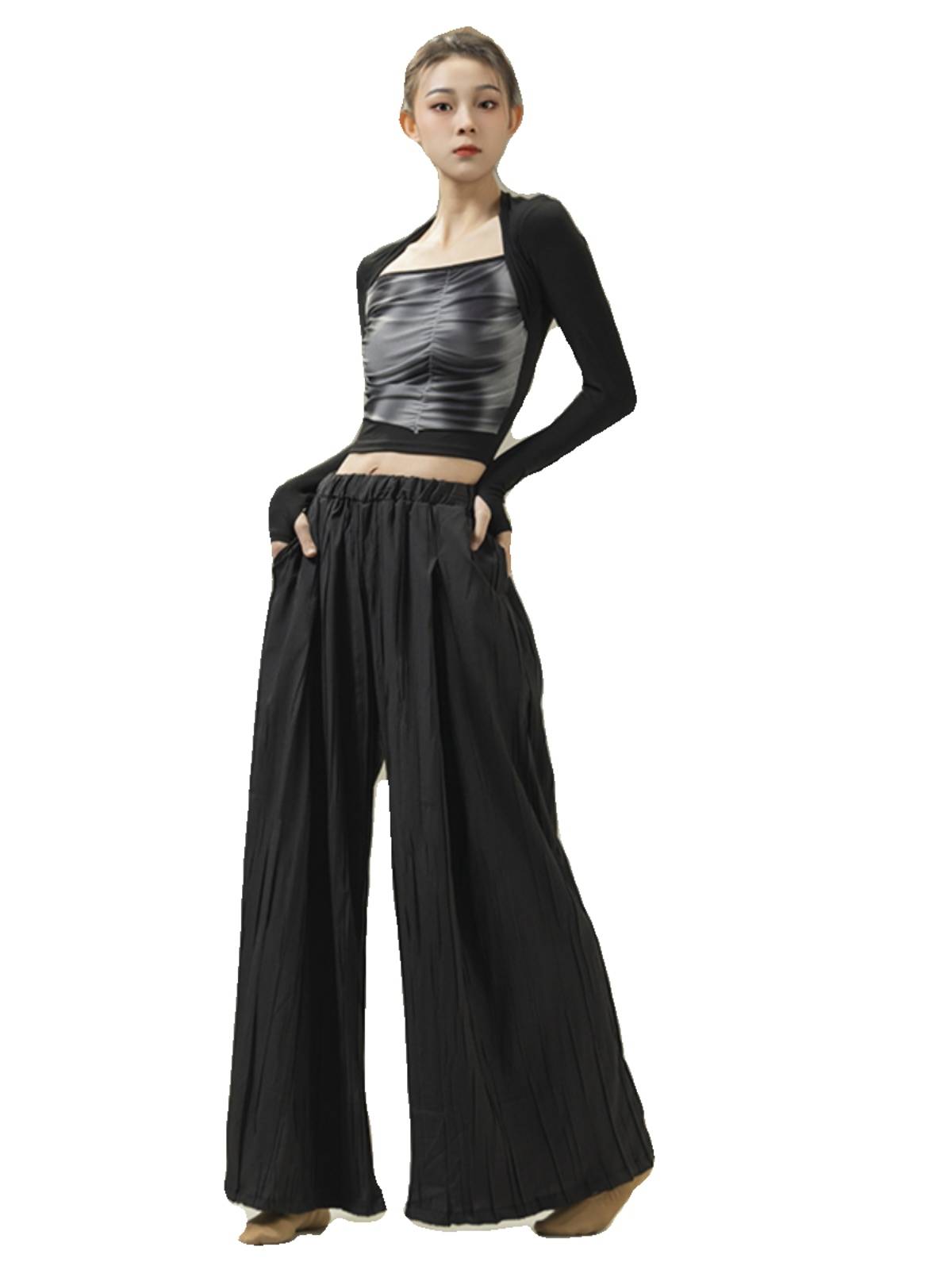 Classical dance clothing, slim knitted long -sleeved ink net gauze, refers to the practice of Chinese dance nation dance service women