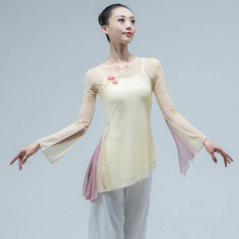 Classical dance body rhyme gauze performance clothing elegant stitching net gauze national dance service modern dance exercise female top