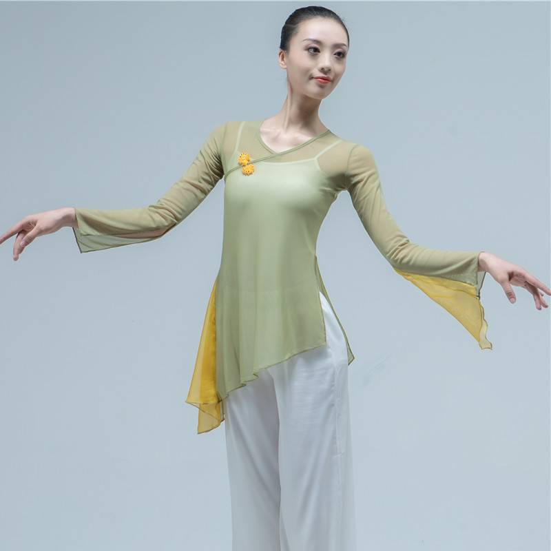 Classical dance body rhyme gauze performance clothing elegant stitching net gauze national dance service modern dance exercise female top