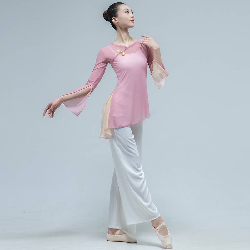 Classical dance body rhyme gauze performance clothing elegant stitching net gauze national dance service modern dance exercise female top