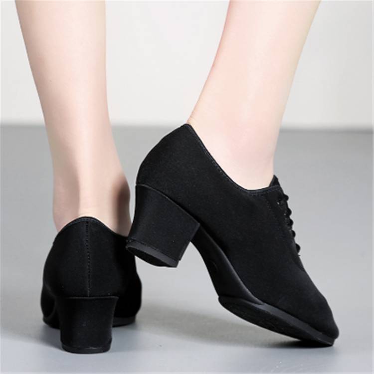 Oxford Buchi Spring and Autumn Professional Latin Dance Shoes Genuine Female Soft Battle Mid -heel Teacher Fita Friendship Square Dance shoes