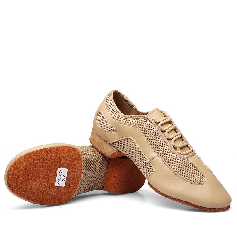 The new Latin dance shoes breathable net cloth female adult middle heel teacher shoes low heel men's dancing shoes soft soles dance shoes