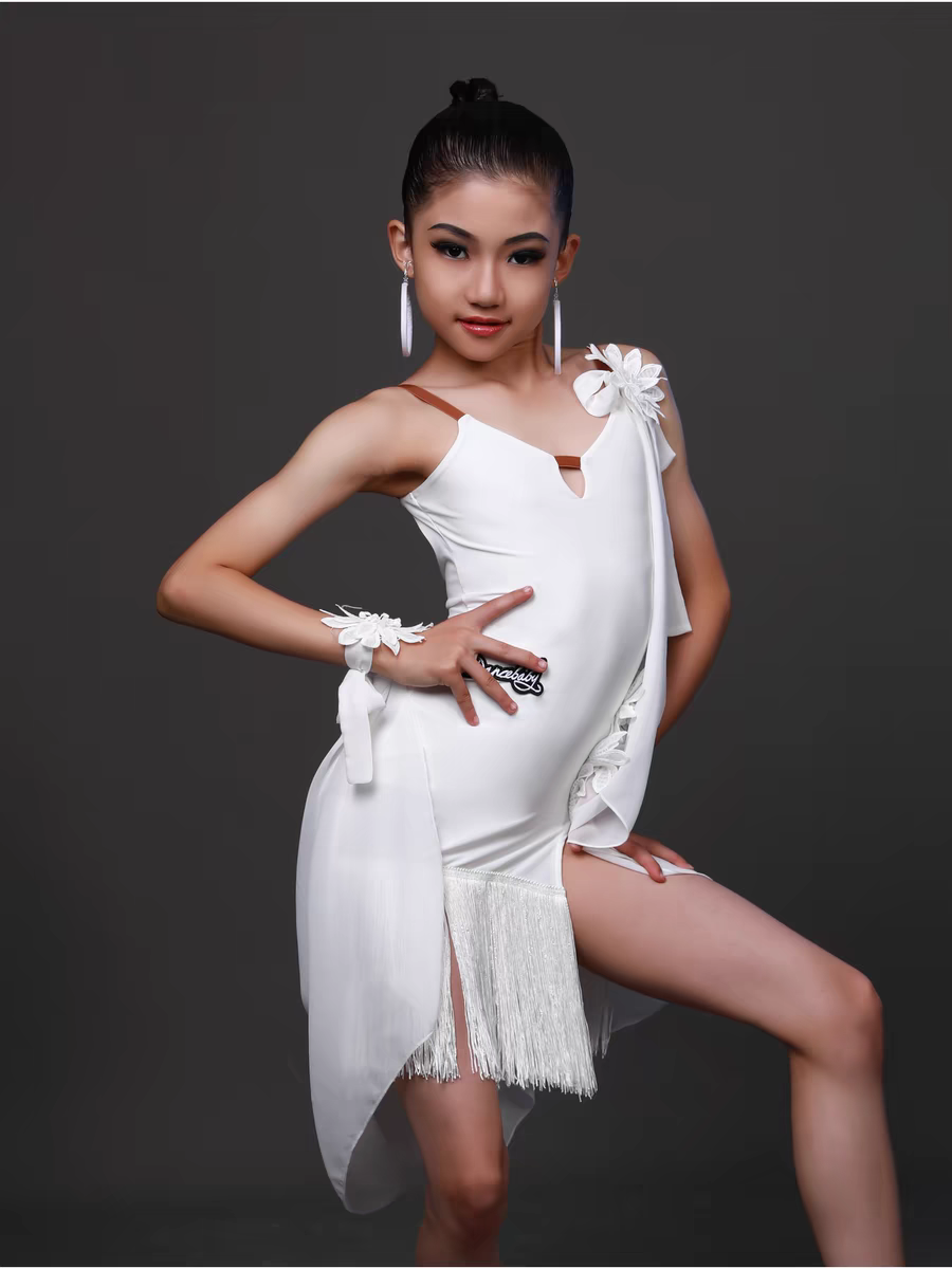 New Latin Dance Flower Clothing High -level Sensory Dance Server Children's Studios Latin Dance Series High -end Performance Flat Suction Skirt