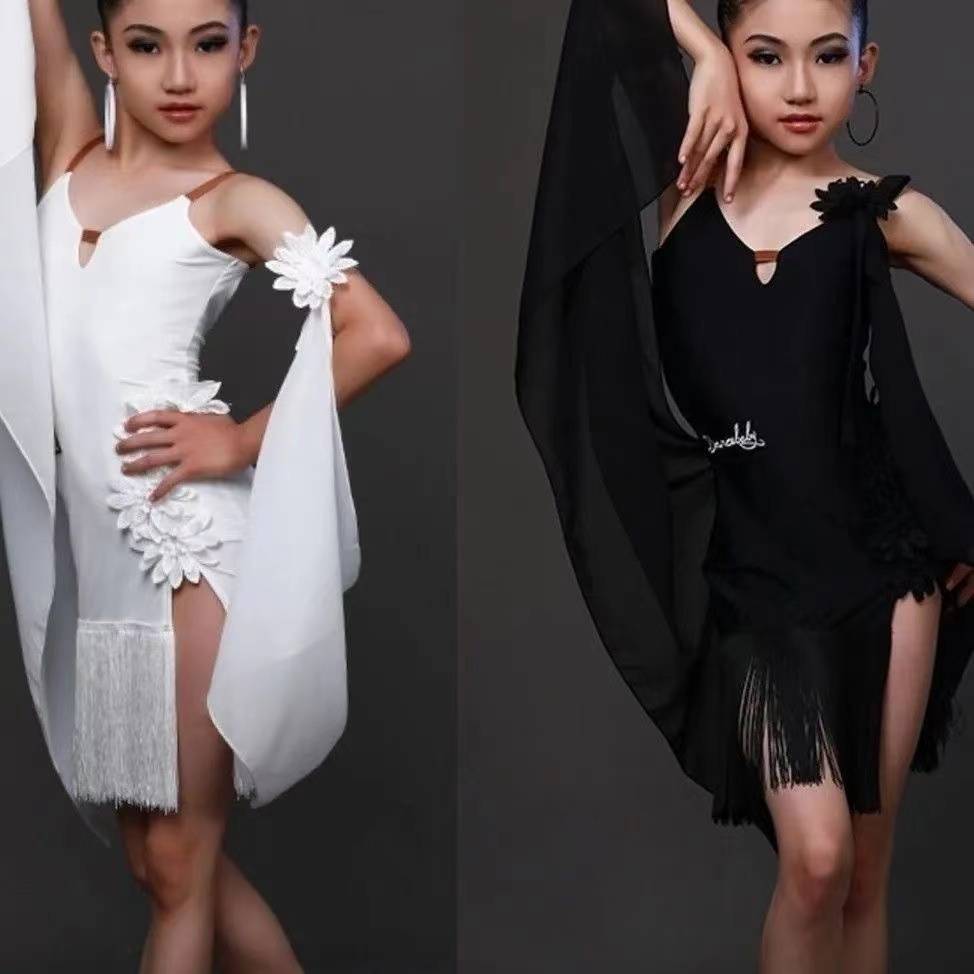 New Latin Dance Flower Clothing High -level Sensory Dance Server Children's Studios Latin Dance Series High -end Performance Flat Suction Skirt