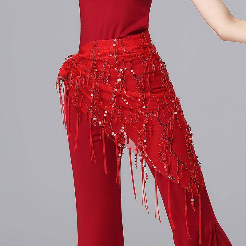 Latin dance skirt lumbar scarf Sugao computer pearl show dance dance service art test dance accessories ballet hip scarf