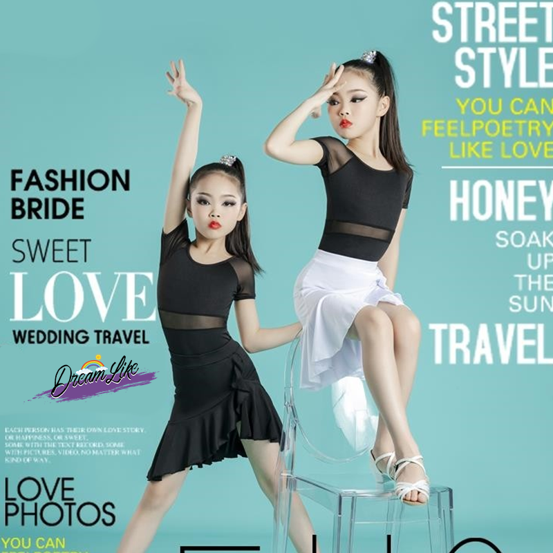 Children's Latin dance service girl summer split training service test competition professional training dance skirt 2024 new