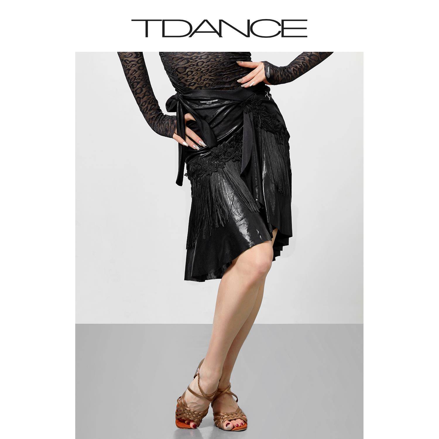 Tdance Lady Latin Dance Dance Skirt Pacific S three -dimensional Flower Best Binding Halway Skirts Under the new pants