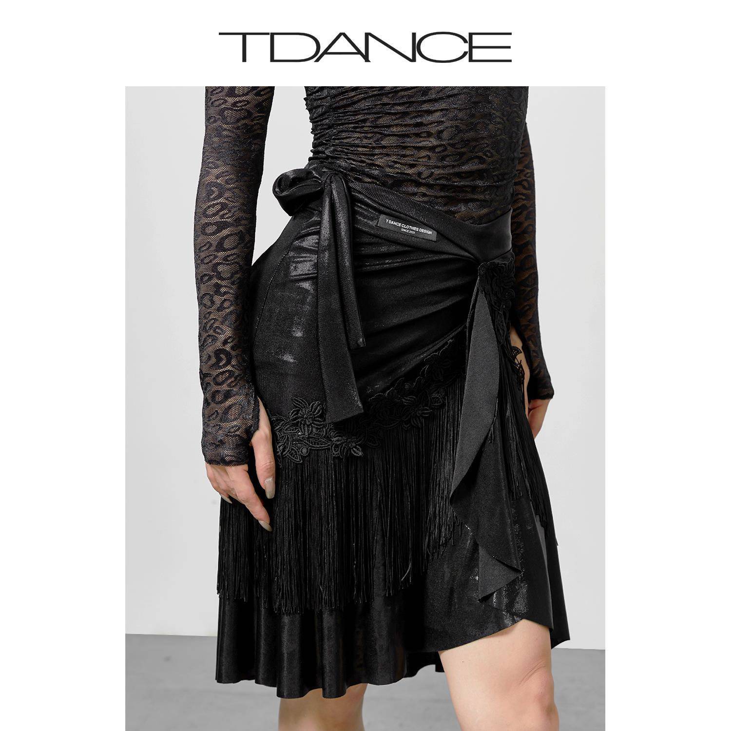 Tdance Lady Latin Dance Dance Skirt Pacific S three -dimensional Flower Best Binding Halway Skirts Under the new pants