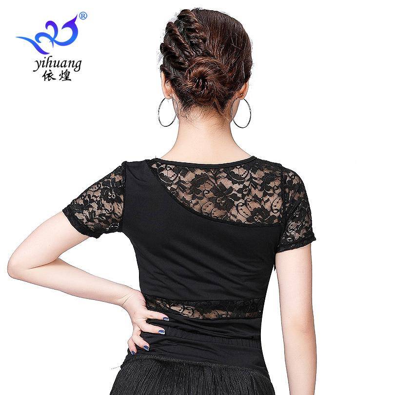 Latin sleeve dance clothes lace shirt short exercise exercise square clothes dance on Modern Malnet dance clothing nowadays
