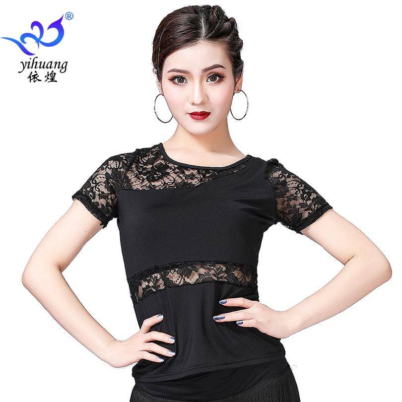 Latin sleeve dance clothes lace shirt short exercise exercise square clothes dance on Modern Malnet dance clothing nowadays