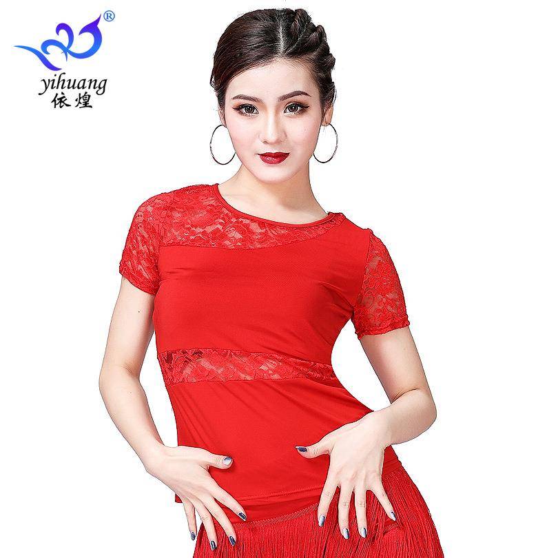Latin sleeve dance clothes lace shirt short exercise exercise square clothes dance on Modern Malnet dance clothing nowadays