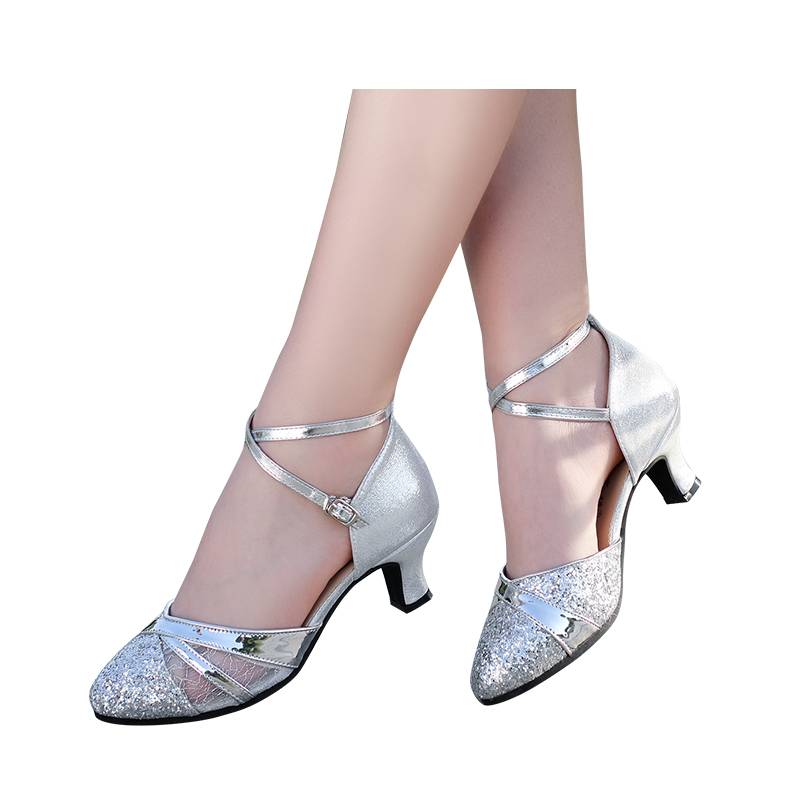 Female adult medium high heels Latin dance shoes Waltz dance dance female shoes Modern square dance shoes performance shoes