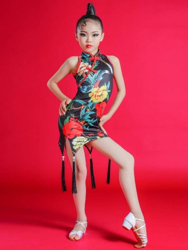 Children's Latin dance service girls cheongsam gauze skirt Latin dance watch show children Latin dance fashion exercises