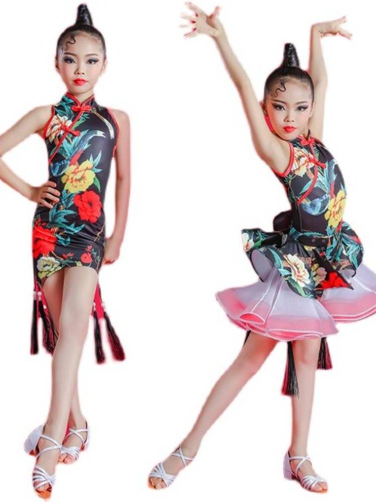 Children's Latin dance service girls cheongsam gauze skirt Latin dance watch show children Latin dance fashion exercises