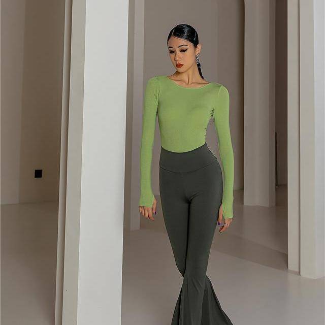 Y with chest mats yoga clothing long -sleeved T -shirt women's fashion pure desire, Latin dance -shaped body clothing back fitness conjoined coat