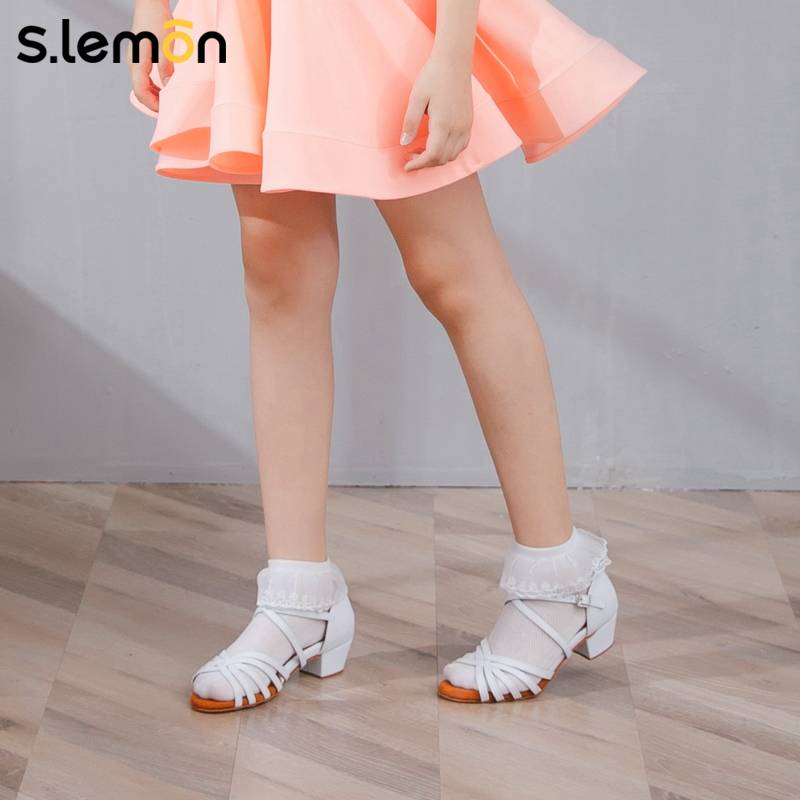 Slemon children's Latin dance socks girl dedicated white practice professional competition training lace dance socks female