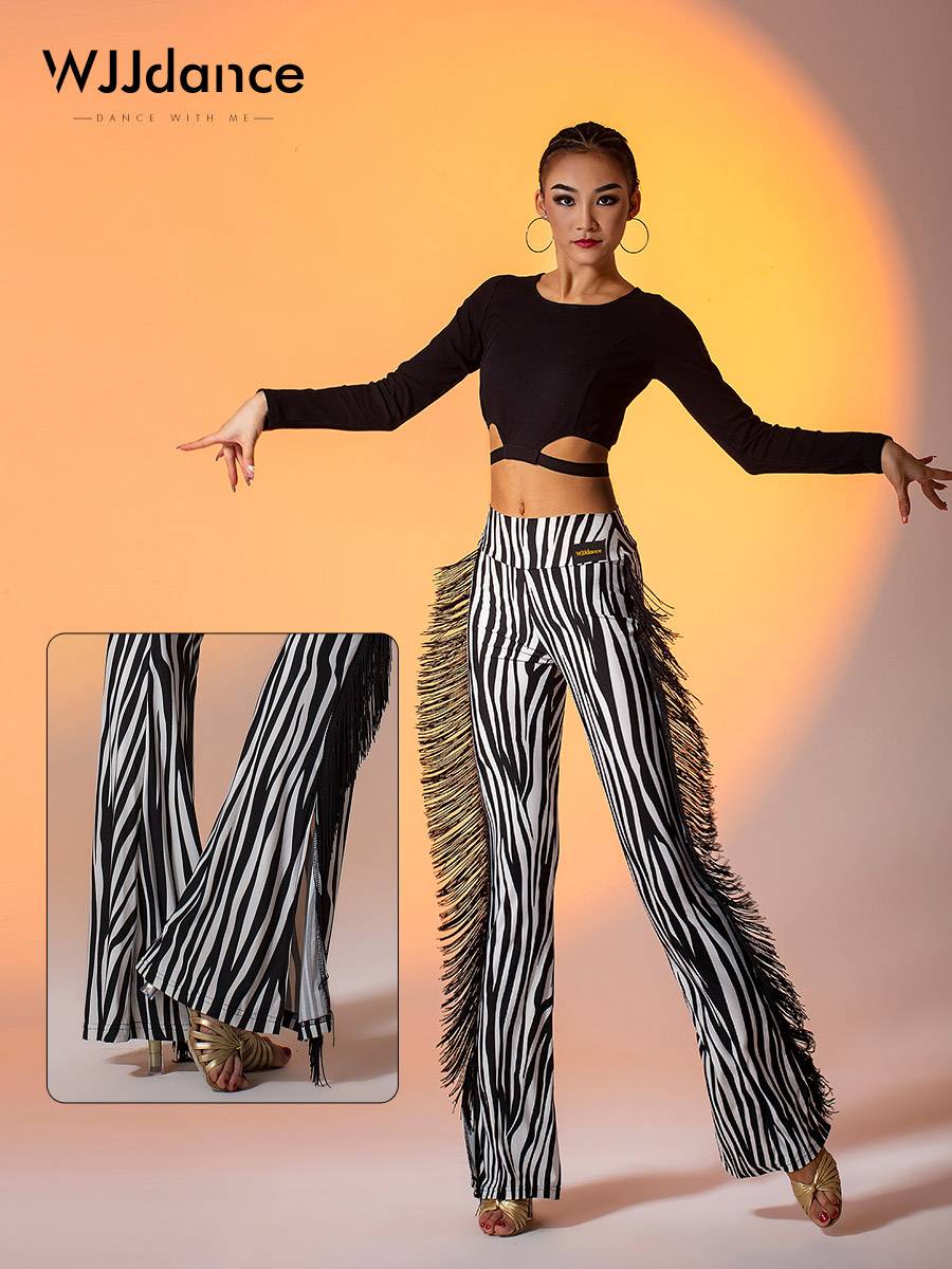 Wjjdance Latin dance streaming pants children 2024 new high -waisted pants foot split small flared trousers practice uniform