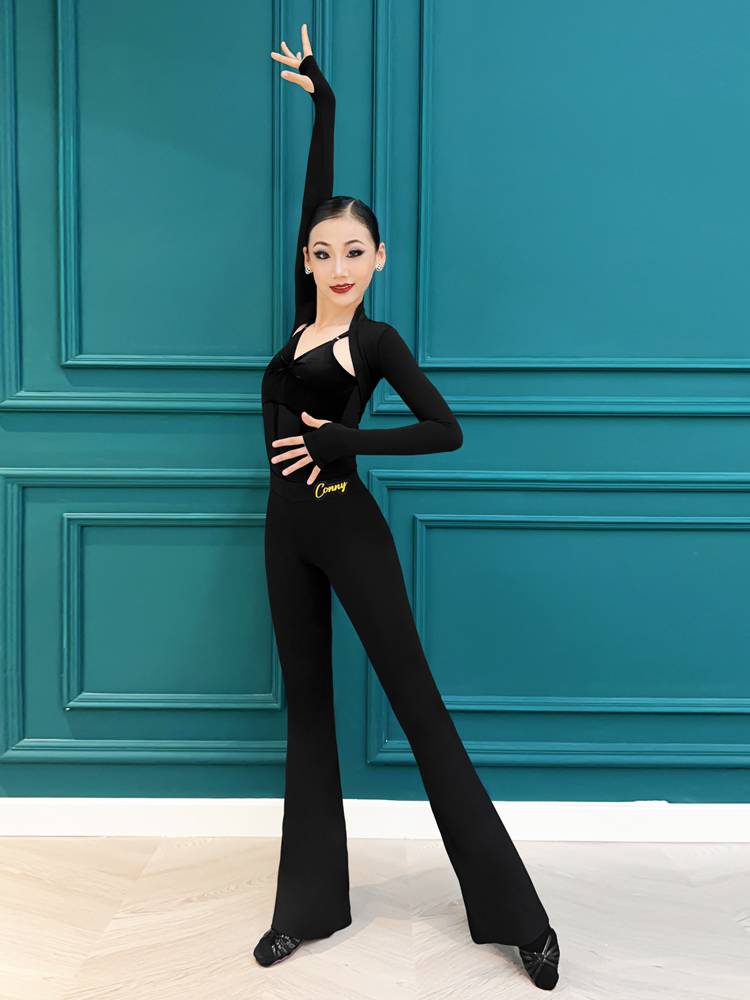 Conny dance practice pants children new mid -high waist children Latin dance country standard Modern slim trousers