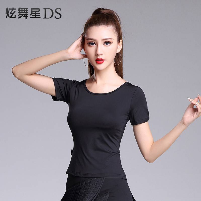 Latin dance top new ice silk Latin dance clothing ladies adult dance clothing practice clothes versatile T -shirt summer