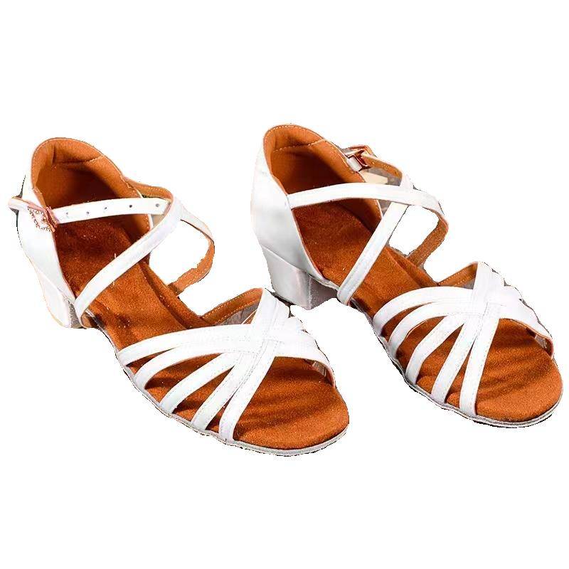 Children's white Latin dance shoes Girl professional girls low -heeled dance shoes soft soles adult practitioner young children dance shoes