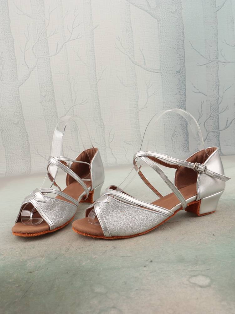 PD cowhide leather soft bottom parent -child shoes cross buckle female shoes indoor practice dance shoes