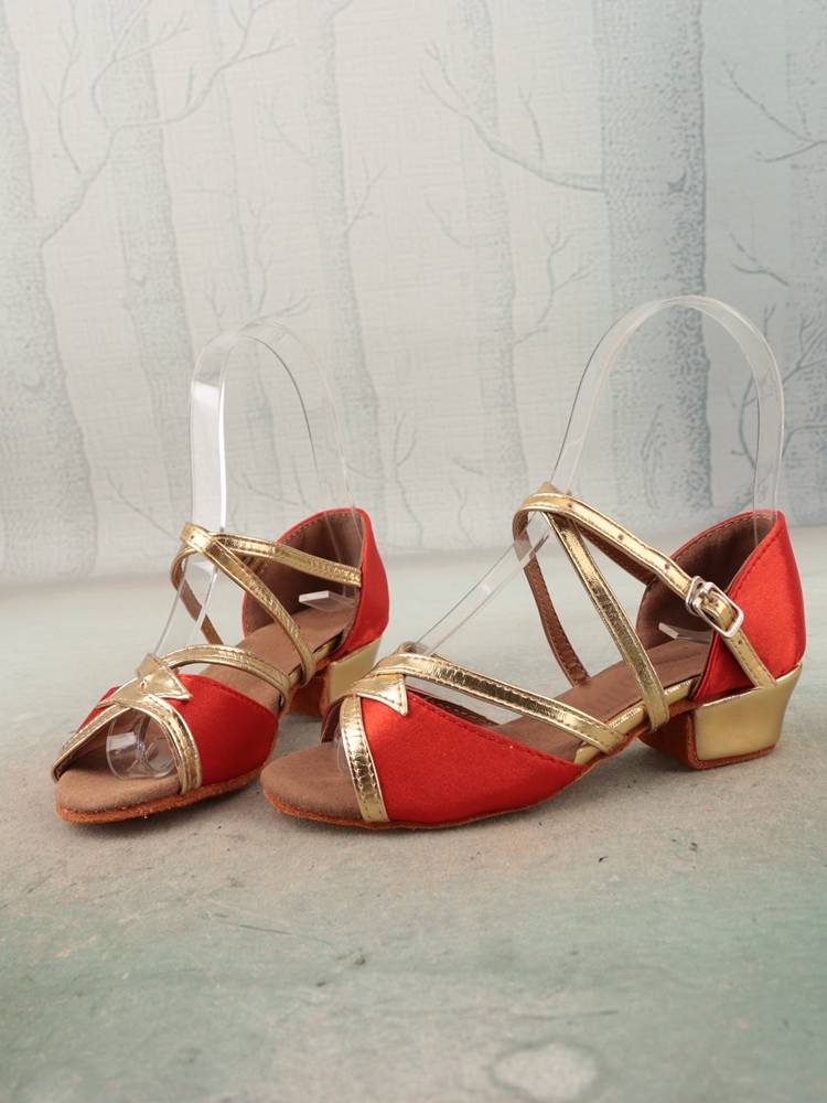 PD cowhide leather soft bottom parent -child shoes cross buckle female shoes indoor practice dance shoes