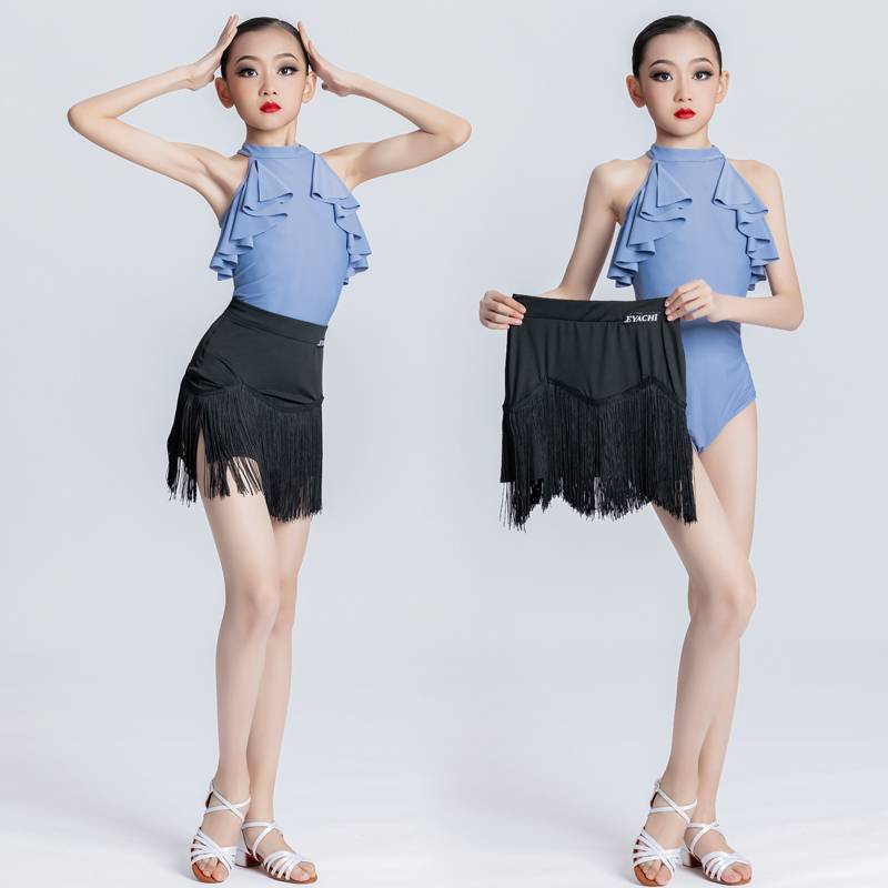Latin dance exercise service girl summer professional dance performance service new young children open back black and white training suit streamy skirt
