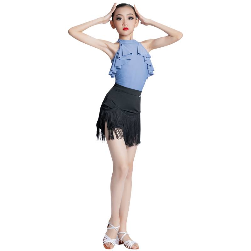 Latin dance exercise service girl summer professional dance performance service new young children open back black and white training suit streamy skirt
