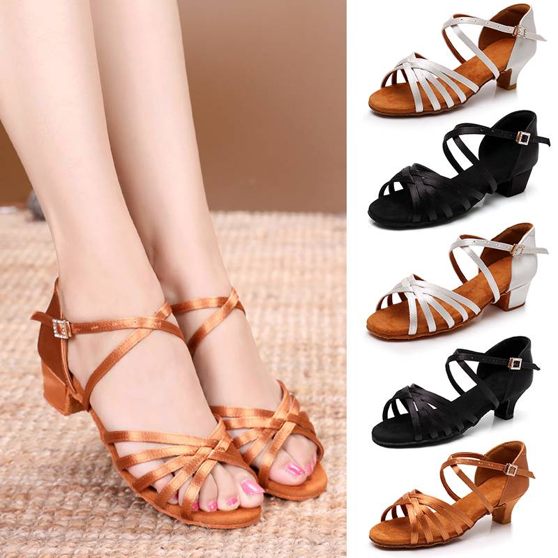 2024 new Sanzha genuine girl Latin dance shoes soft soles, children, girls dance shoes children's high heels