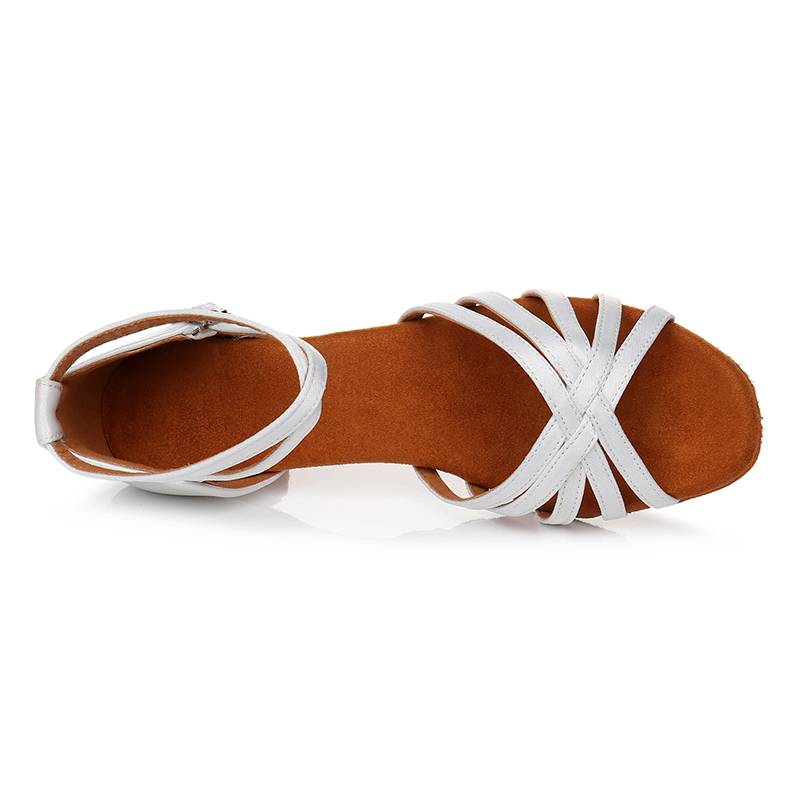 DJZJ white Latin dance shoes female adult mid -high -heel satin soft bottom dance Lunbasha dance shoes summer dance
