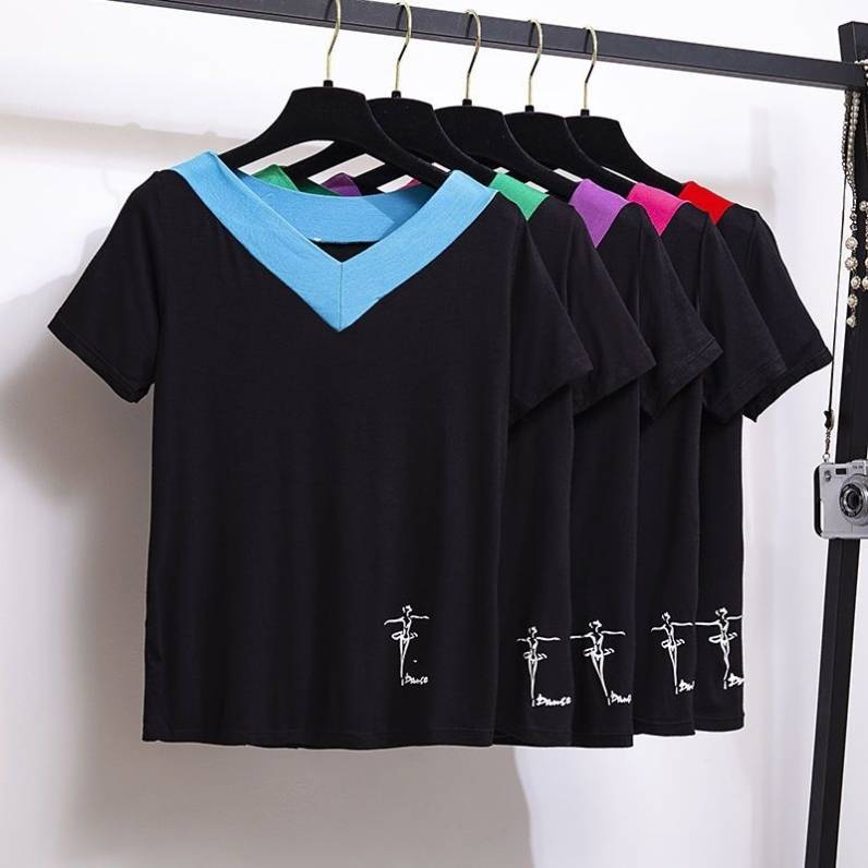 Spring and Summer Mador Plaza Dance Clothing Top Latin Dance Short -sleeved V -neck Adult Practice Dancing Woman