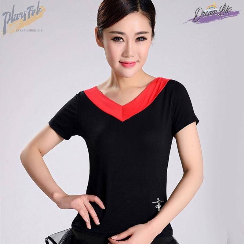 Spring and Summer Mador Plaza Dance Clothing Top Latin Dance Short -sleeved V -neck Adult Practice Dancing Woman
