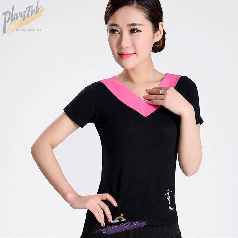 Spring and Summer Mador Plaza Dance Clothing Top Latin Dance Short -sleeved V -neck Adult Practice Dancing Woman