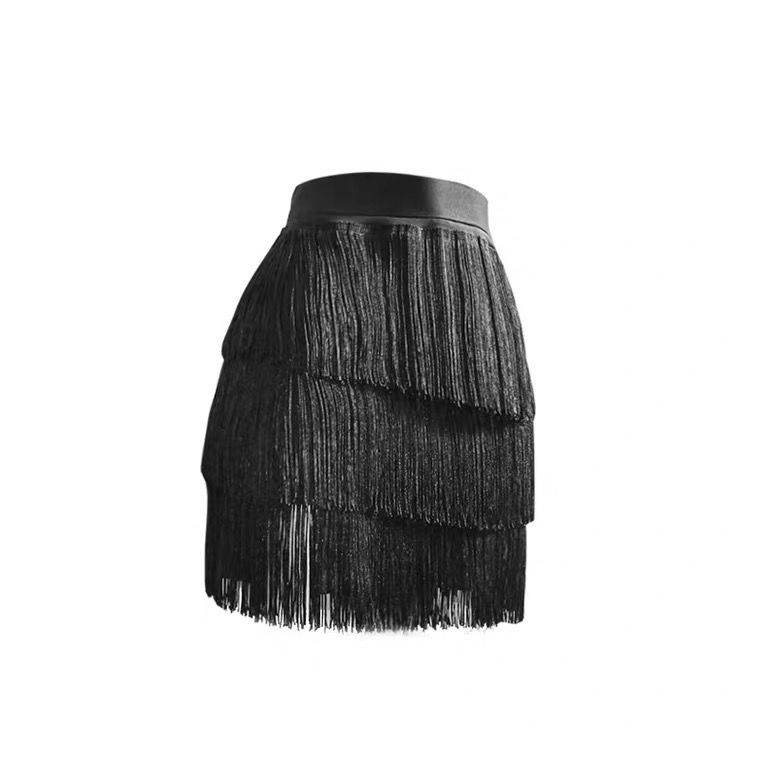 New adult Latin dance skirt dance skirt women's multi -layer streaming skirt dance practice clothes black Latin dance skirt