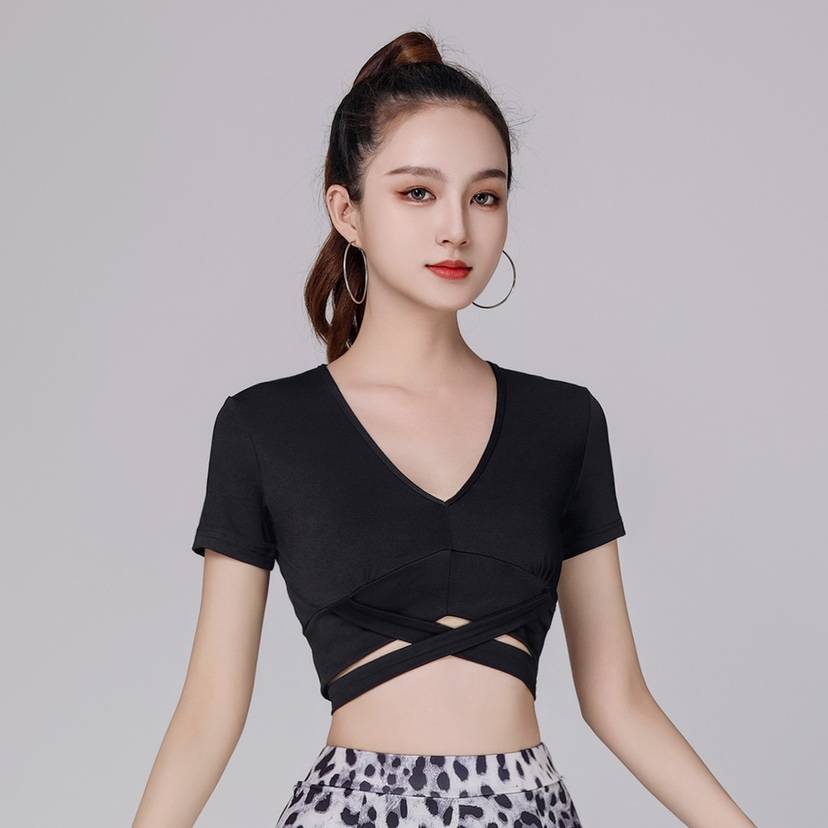 Latin national standard dance service new practice service female adult clothing 2023 new dance short -sleeved top ys295