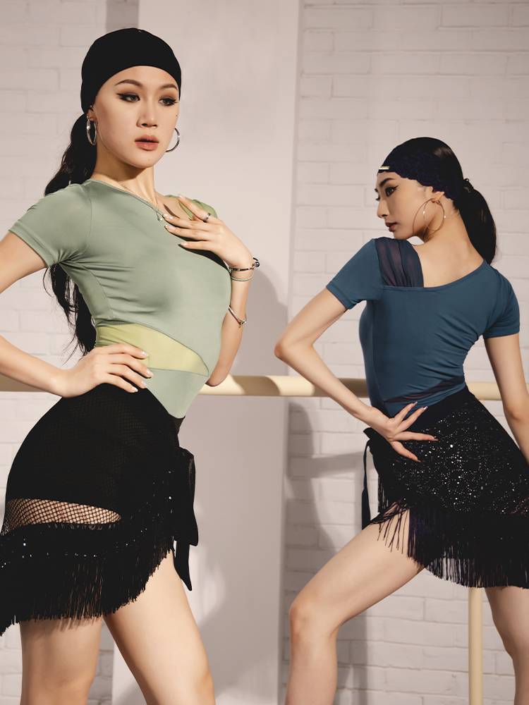 dancebaby Latin dance service top spring and summer practice service training service women's new dancing dancing dance dance short sleeve ys337