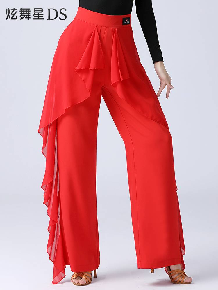 Latin dance pants 2024 new national standard dance practice girl pants pants and pants, modern dance pants, high -end high waist wide -leg pants