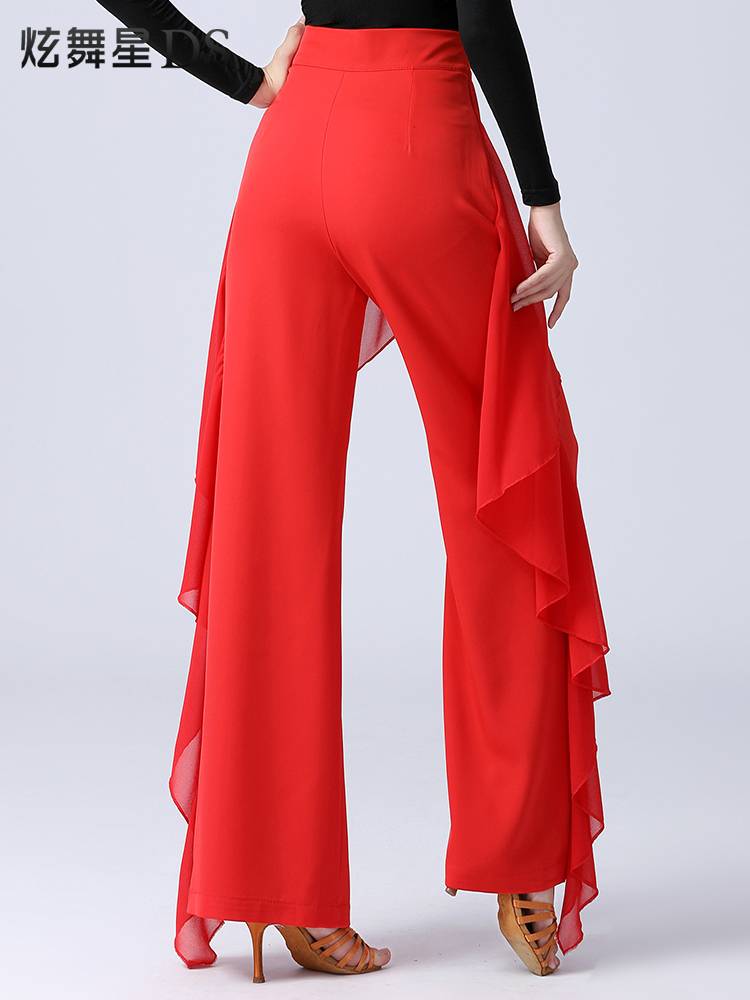 Latin dance pants 2024 new national standard dance practice girl pants pants and pants, modern dance pants, high -end high waist wide -leg pants