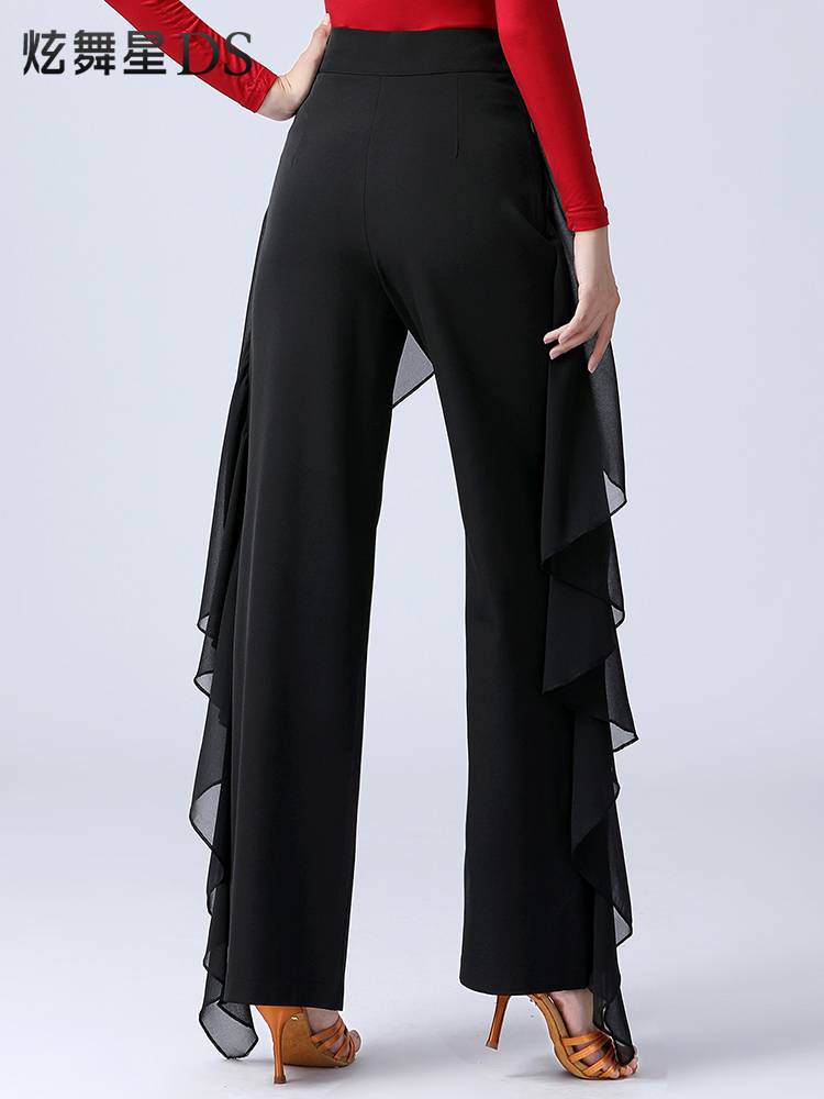 Latin dance pants 2024 new national standard dance practice girl pants pants and pants, modern dance pants, high -end high waist wide -leg pants