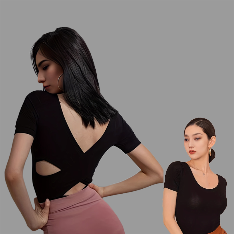 Latin dance exercise girl spring and summer new short -sleeved top adult square dance country dance country dance modern dance exercise clothing