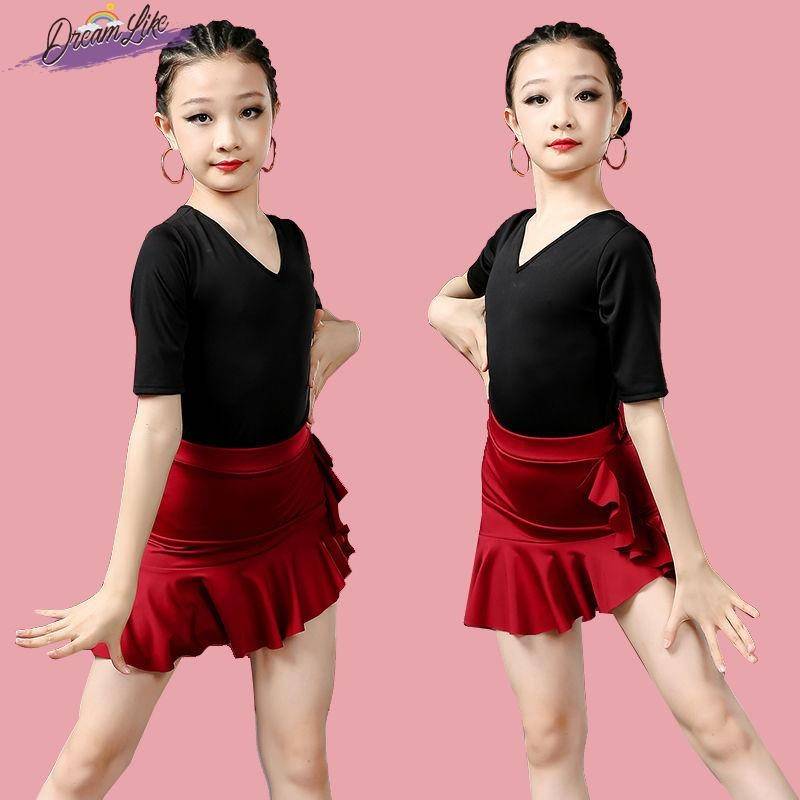 2024 new professional Latin dance service girl summer short -sleeved exercise contest art test set stipulated dance skirt