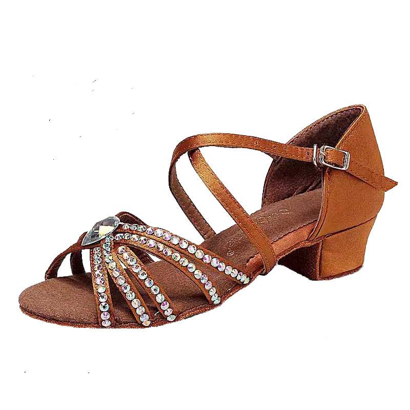 Children's Latin Dance Shoes Children's Dance Shoes Girls New Student Drilling Beginners Inlays Diamond Dance Shoes Soft Waves Practice Shoes